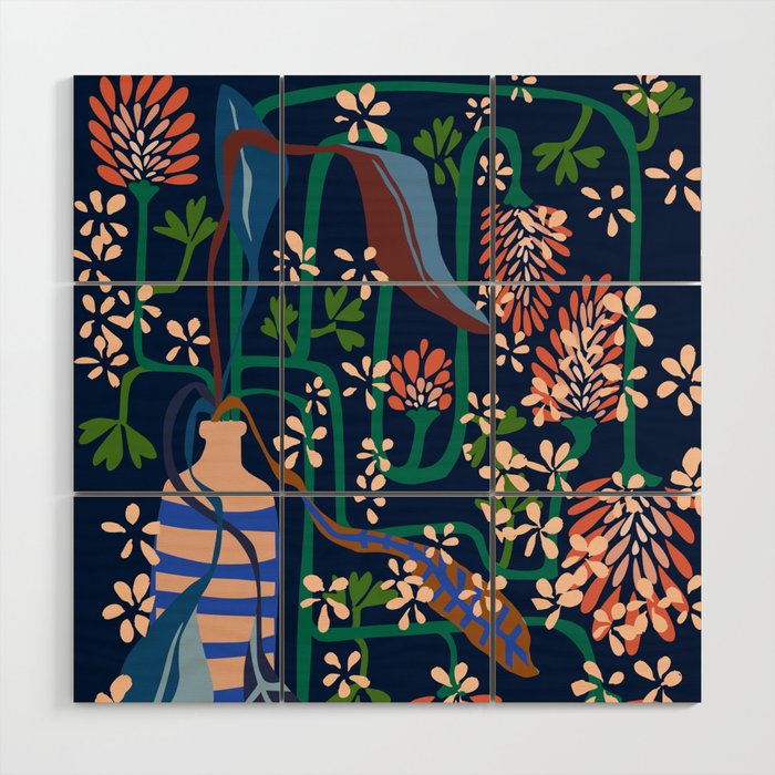 Strainge Clover blossoms in a vase dark blue Wood Wall Art Gallery Image 1