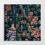 Strainge Clover blossoms in a vase dark blue Wood Wall Art Gallery Image 1