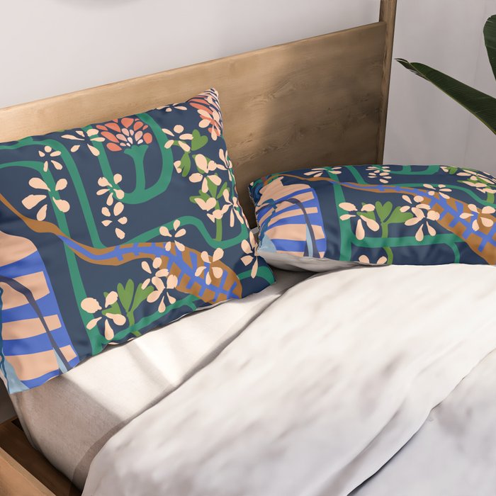 Strainge Clover blossoms in a vase dark blue Pillow Sham Gallery Image 2