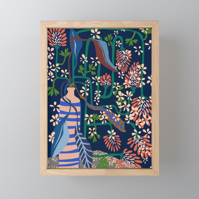 Strainge Clover blossoms in a vase dark blue Mini Art Print Gallery Image 1