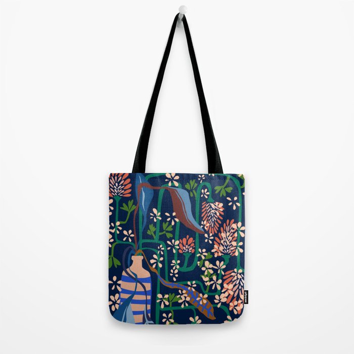 Strainge Clover blossoms in a vase dark blue Tote Bag Gallery Image 2