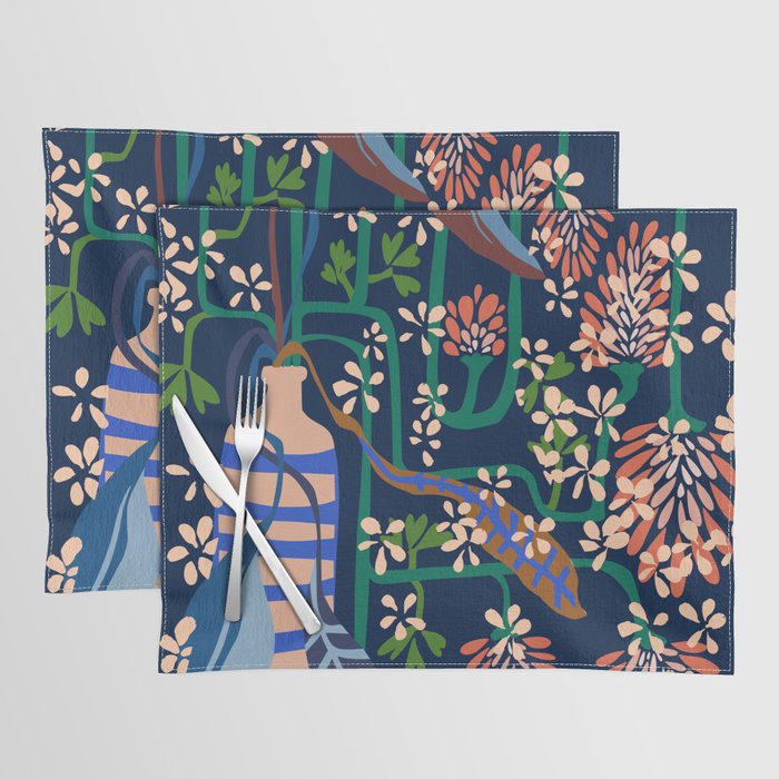 Strainge Clover blossoms in a vase dark blue Placemat Gallery Image 1