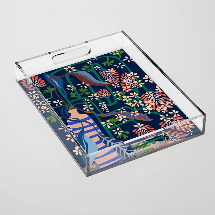Strainge Clover blossoms in a vase dark blue Acrylic Tray Gallery Image 1