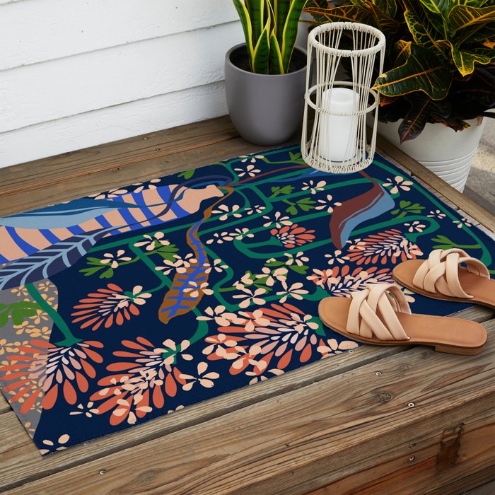Strainge Clover blossoms in a vase dark blue Outdoor Rug Gallery Image 2