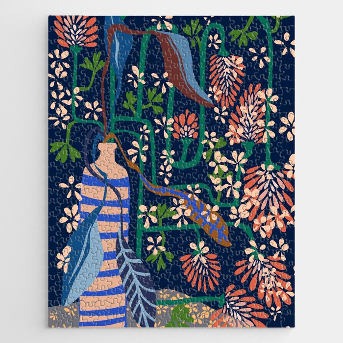 Strainge Clover blossoms in a vase dark blue Jigsaw Puzzle Gallery Image 1