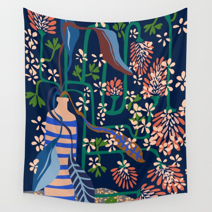 Strainge Clover blossoms in a vase dark blue Wall Tapestry Gallery Image 4