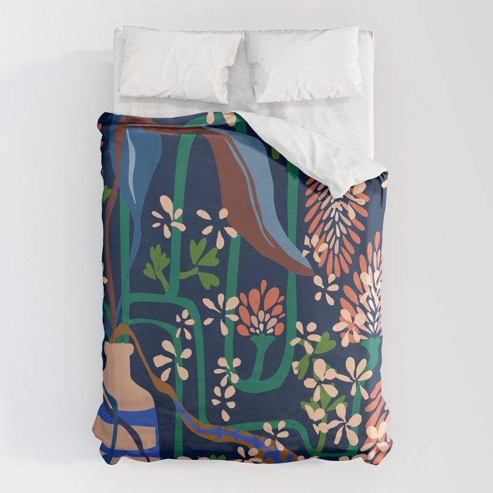 Strainge Clover blossoms in a vase dark blue Duvet Cover Gallery Image 1
