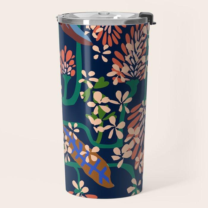 Strainge Clover blossoms in a vase dark blue Travel Mug Gallery Image 2