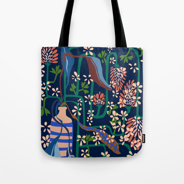 Strainge Clover blossoms in a vase dark blue Tote Bag Gallery Image 1