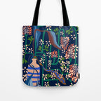 Strainge Clover blossoms in a vase dark blue Tote Bag Gallery Image 1