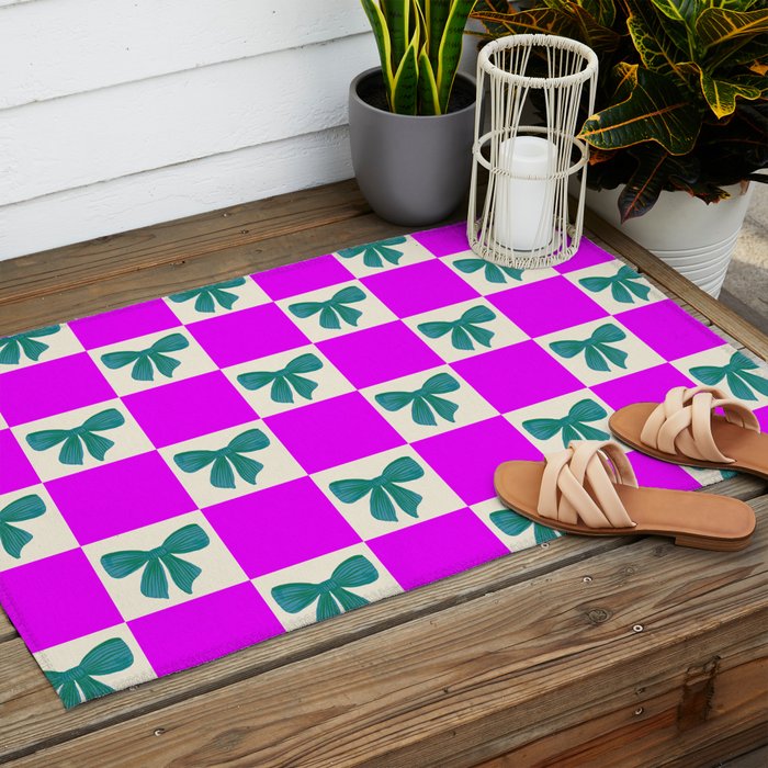 Elegant Vibrant Checkerboard Pattern - Perfect for Winter and Holiday Themes Outdoor Rug Gallery Image 2