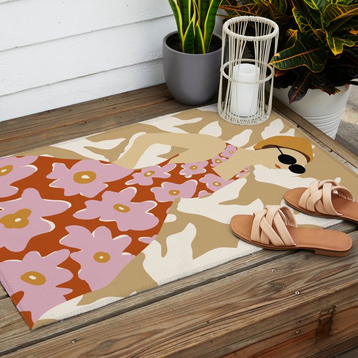 Floral fashion women style  Outdoor Rug Gallery Image 2