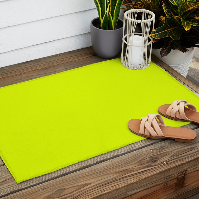 Bright Chartreuse Yellow Solid Color Outdoor Rug Gallery Image 2