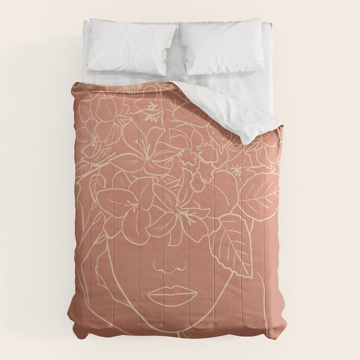 WOMAN WITH FLOWERS 7 Line Art 2 Comforter Gallery Image 1