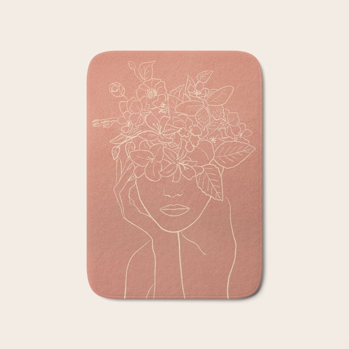 WOMAN WITH FLOWERS 7 Line Art 2 Bath Mat Gallery Image 1