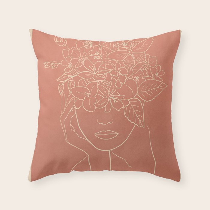 WOMAN WITH FLOWERS 7 Line Art 2 Throw Pillow Gallery Image 6