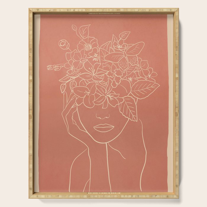 WOMAN WITH FLOWERS 7 Line Art 2 Serving Tray Gallery Image 1