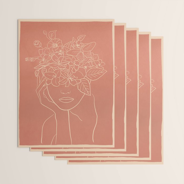 WOMAN WITH FLOWERS 7 Line Art 2 Wrapping Paper Gallery Image 3