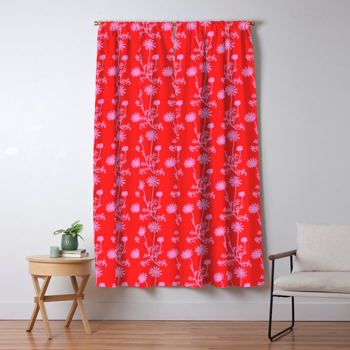 Floral Botanical Contemporary Wild Daisies Pink and Red Pattern Window Curtain Gallery Image 5