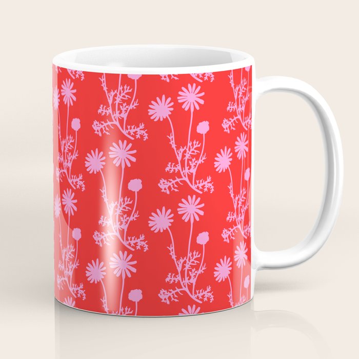Floral Botanical Contemporary Wild Daisies Pink and Red Pattern Coffee Mug Gallery Image 1