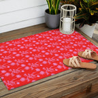 Floral Botanical Contemporary Wild Daisies Pink and Red Pattern Outdoor Rug Gallery Image 2