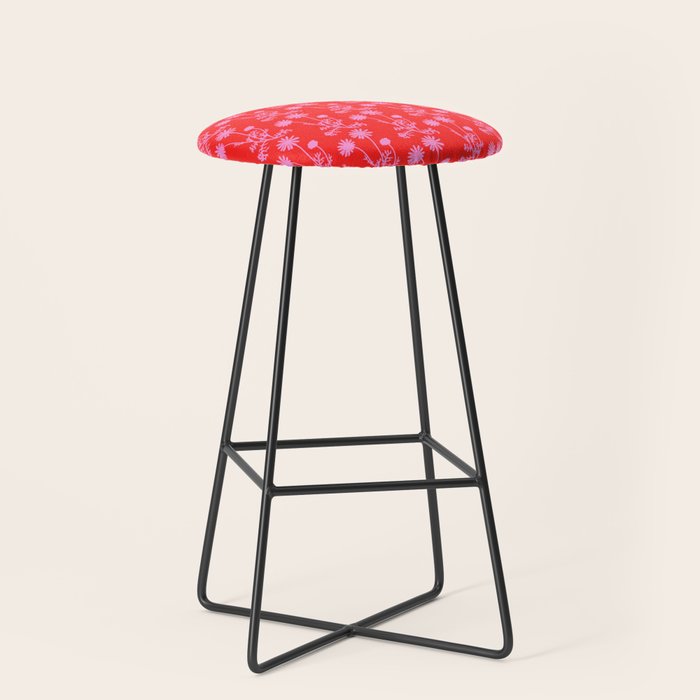 Floral Botanical Contemporary Wild Daisies Pink and Red Pattern Stool Gallery Image 1