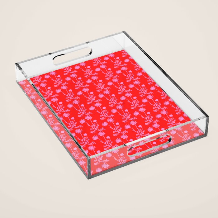 Floral Botanical Contemporary Wild Daisies Pink and Red Pattern Acrylic Tray Gallery Image 1