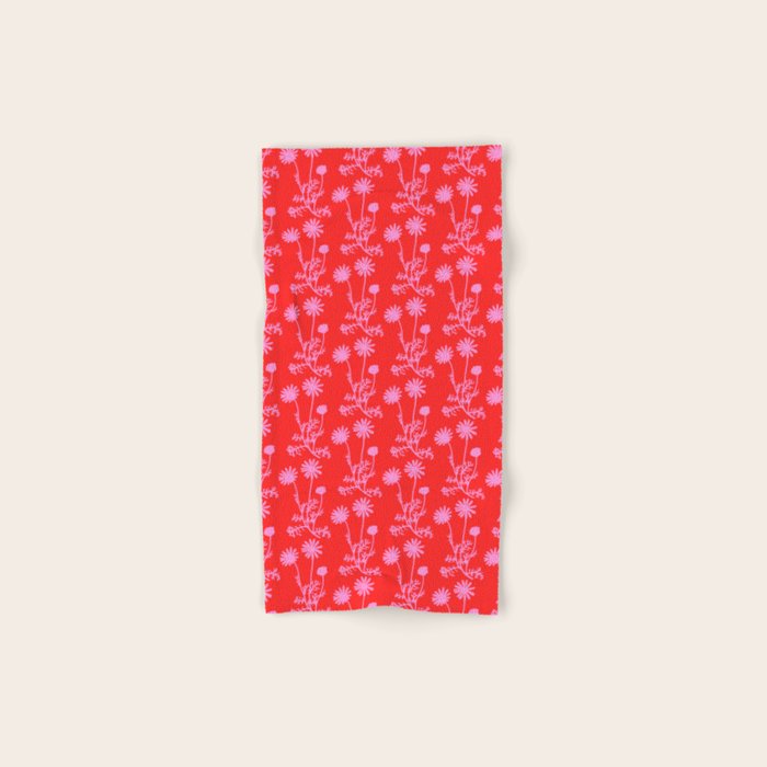 Floral Botanical Contemporary Wild Daisies Pink and Red Pattern Bath Towel Gallery Image 1