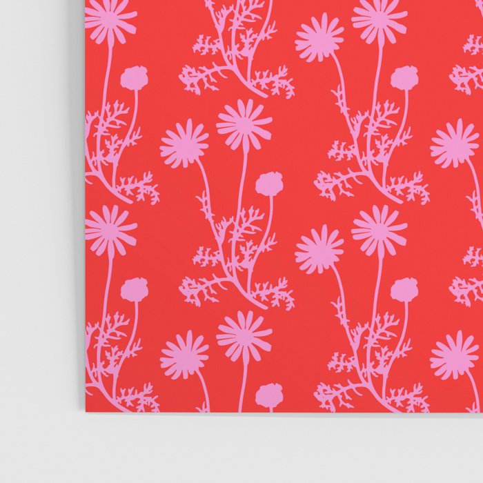 Floral Botanical Contemporary Wild Daisies Pink and Red Pattern Poster Gallery Image 3
