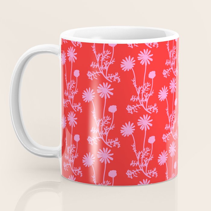 Floral Botanical Contemporary Wild Daisies Pink and Red Pattern Coffee Mug Gallery Image 3
