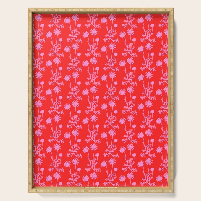 Floral Botanical Contemporary Wild Daisies Pink and Red Pattern Serving Tray Gallery Image 1