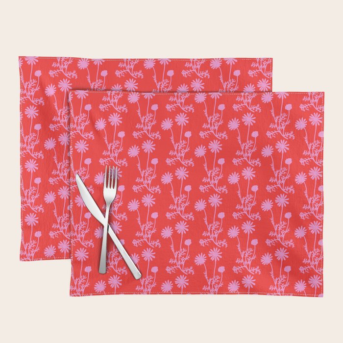 Floral Botanical Contemporary Wild Daisies Pink and Red Pattern Placemat Gallery Image 1