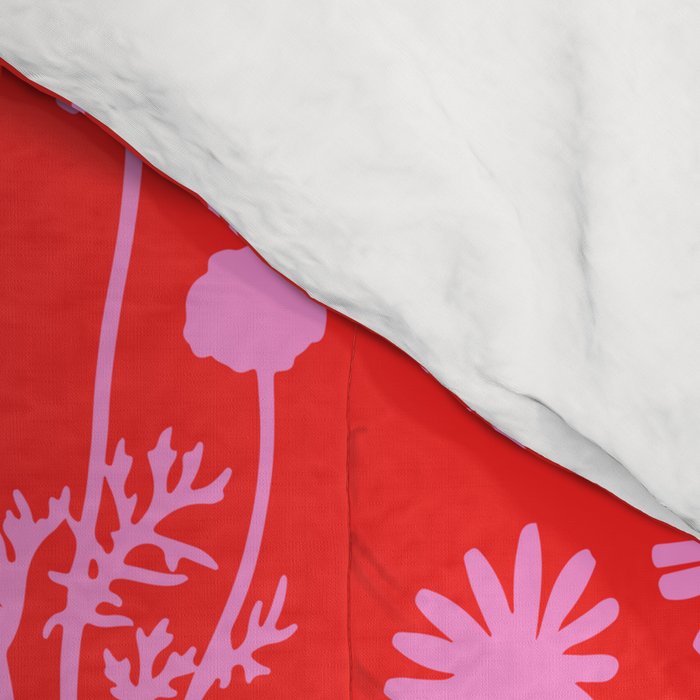 Floral Botanical Contemporary Wild Daisies Pink and Red Pattern Comforter Gallery Image 4