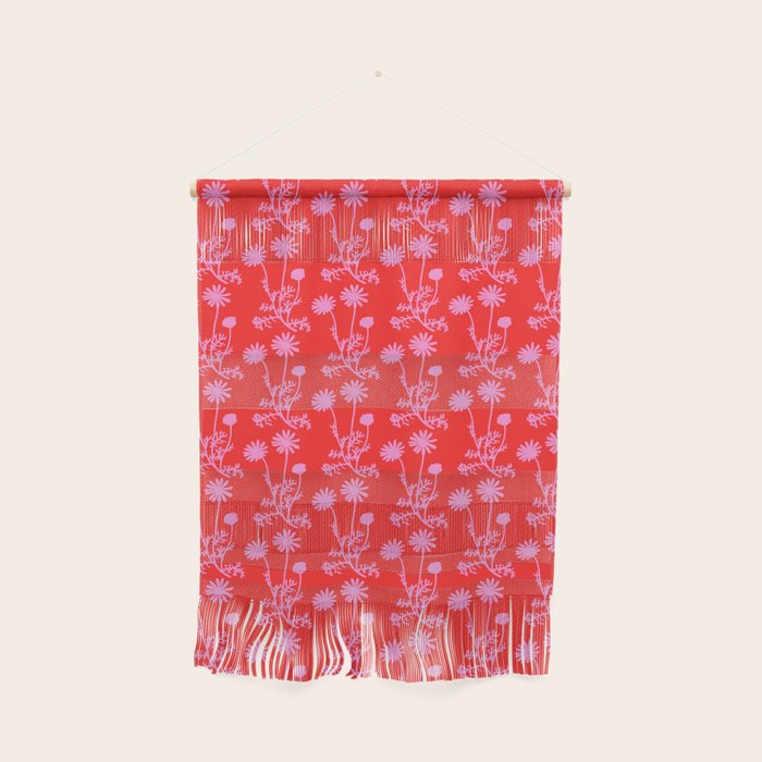 Floral Botanical Contemporary Wild Daisies Pink and Red Pattern Wall Hanging Gallery Image 1