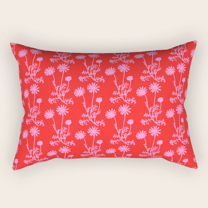 Floral Botanical Contemporary Wild Daisies Pink and Red Pattern Rectangular Pillow Gallery Image 2