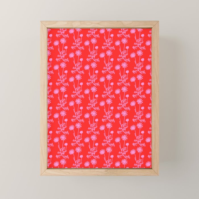 Floral Botanical Contemporary Wild Daisies Pink and Red Pattern Mini Art Print Gallery Image 1