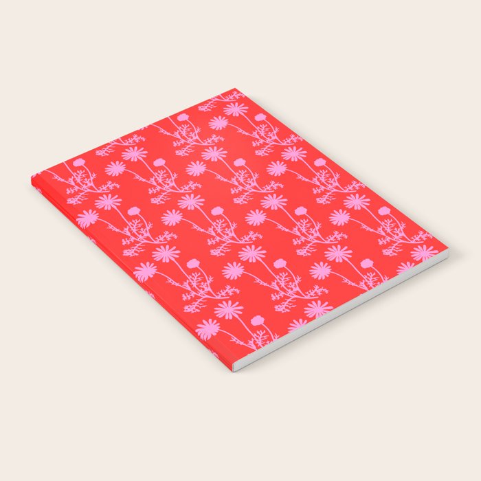 Floral Botanical Contemporary Wild Daisies Pink and Red Pattern Notebook Gallery Image 2