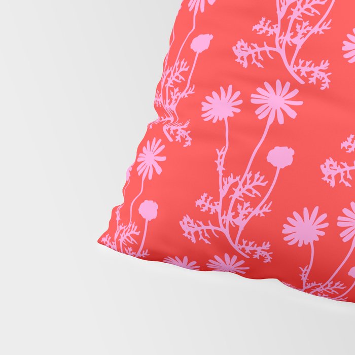 Floral Botanical Contemporary Wild Daisies Pink and Red Pattern Pillow Sham Gallery Image 4