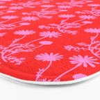 Floral Botanical Contemporary Wild Daisies Pink and Red Pattern Bath Mat Gallery Image 3