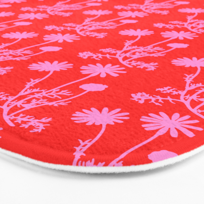 Floral Botanical Contemporary Wild Daisies Pink and Red Pattern Bath Mat Gallery Image 3