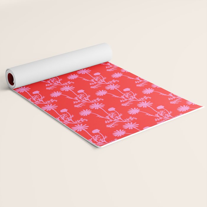 Floral Botanical Contemporary Wild Daisies Pink and Red Pattern Yoga Mat Gallery Image 2