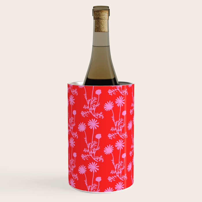 Floral Botanical Contemporary Wild Daisies Pink and Red Pattern Wine Chiller Gallery Image 3