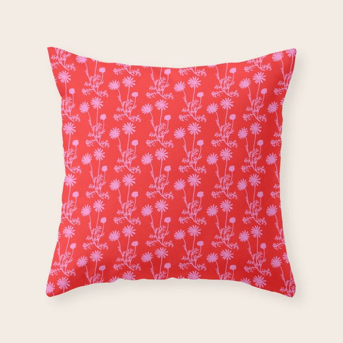 Floral Botanical Contemporary Wild Daisies Pink and Red Pattern Throw Pillow Gallery Image 1