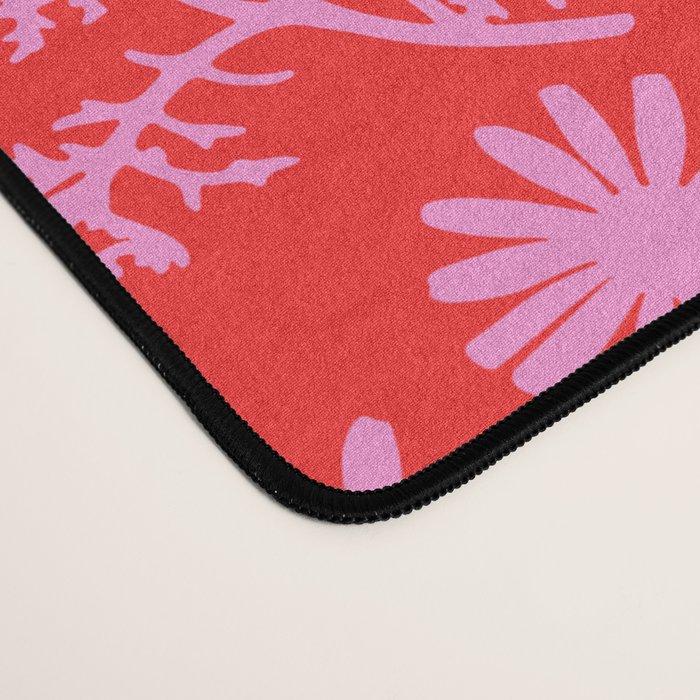 Floral Botanical Contemporary Wild Daisies Pink and Red Pattern Desk Mat Gallery Image 4