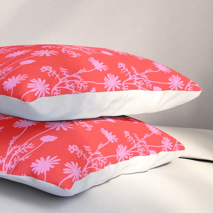 Floral Botanical Contemporary Wild Daisies Pink and Red Pattern Pillow Sham Gallery Image 3