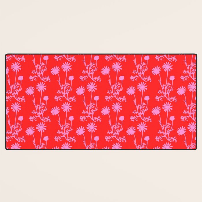 Floral Botanical Contemporary Wild Daisies Pink and Red Pattern Desk Mat Gallery Image 3