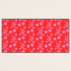 Floral Botanical Contemporary Wild Daisies Pink and Red Pattern Desk Mat Gallery Image 3