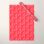 Floral Botanical Contemporary Wild Daisies Pink and Red Pattern Wrapping Paper Gallery Image 1