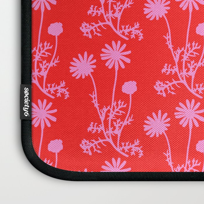 Floral Botanical Contemporary Wild Daisies Pink and Red Pattern Laptop Sleeve Gallery Image 3