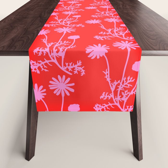 Floral Botanical Contemporary Wild Daisies Pink and Red Pattern Table Runner Gallery Image 1